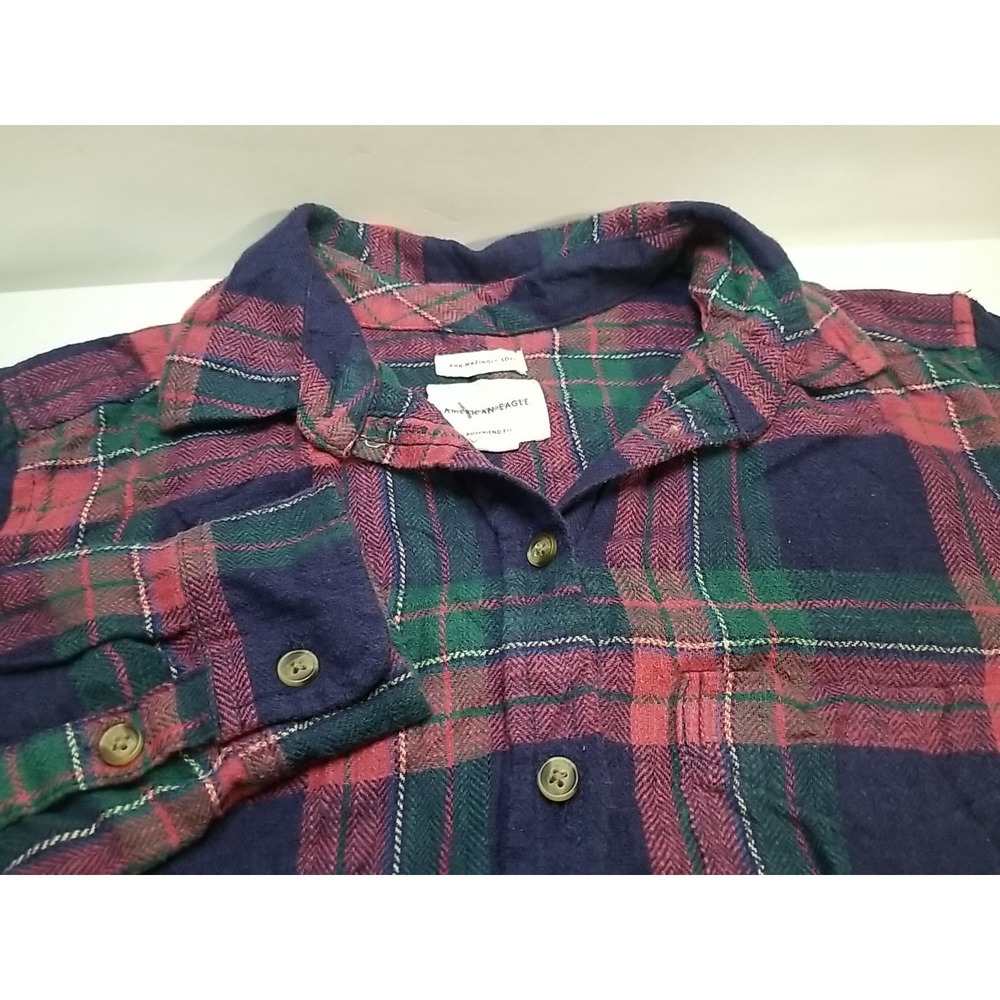 American Eagle Womens XS Plaid Boyfriend Flannel Long Sleeve Button Up Shirt